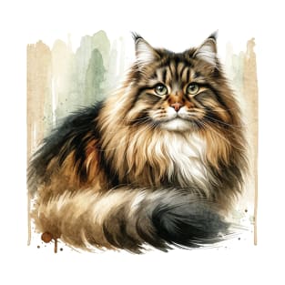 Norwegian Forest - Watercolor Cat T-Shirt