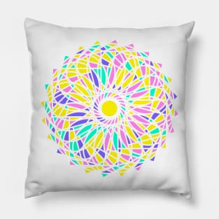 Geometric repeated elements in round ornament in random bright neon colors Pillow