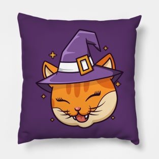 Funny cat wear witch hat Pillow
