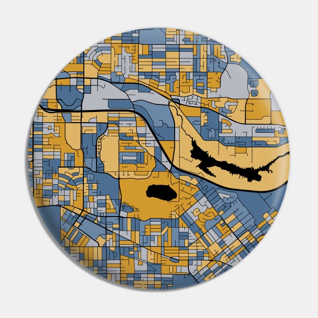 Burnaby Map Pattern in Blue & Gold Pin by PatternMaps