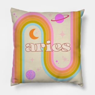 Aries 70s Rainbow with Flowers Pillow