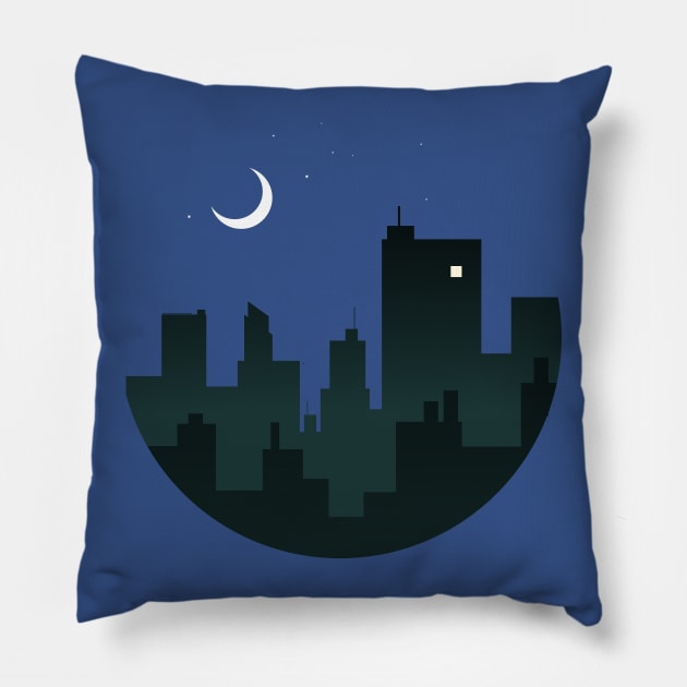 Sleeping Night City Pillow by Digster