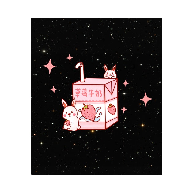 Japanese aesthetics kawaii strawberry milk shake by Vintage Dream