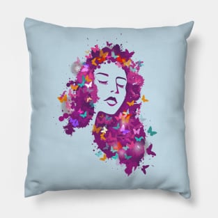 Woman Butterflies Hair Pillow