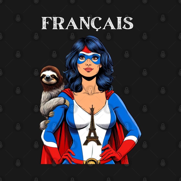 Francais: Female 70's Comic Book Hero with Sloth by Woodpile