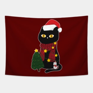 Cute Santa Santa Cat enjoy on Christmas Day Tapestry