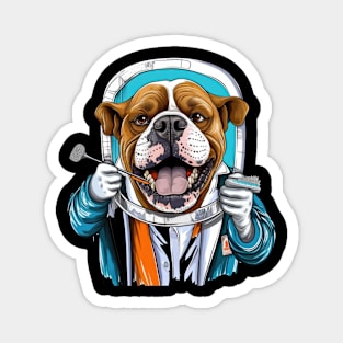 an English Bulldog wearing a dentist's coat and holding a toothbrush Magnet