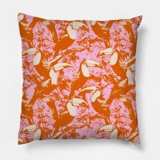 Toucan Retro Jungle Orange Pink Pillow