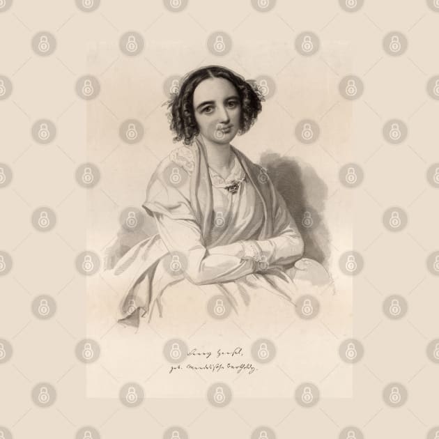 Fanny Mendelssohn | Portrait of Fanny Mendelssohn and manuscript with original signature by Musical design