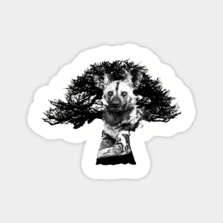 Baobab in Silhouette with Wild Dog Overlay Magnet