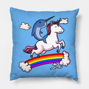 Narwhal Riding Unicorn Pillow