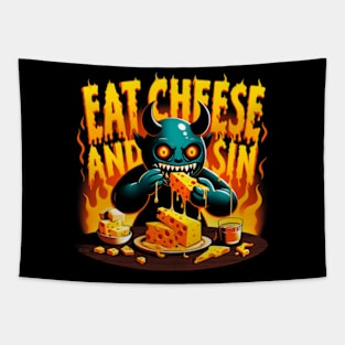 Cheese Demon - Let your cravings guide you to - Eat Cheese and Sin - Where pleasure reigns supreme Tapestry