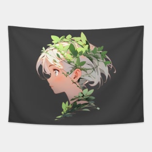 Cartoon Style Portrait - Young Woman with leafy hair Tapestry