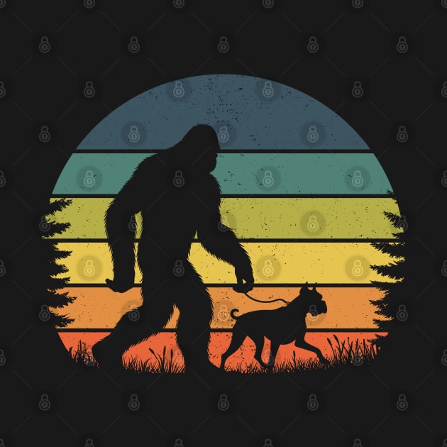 Bigfoot Walking Boxer Dog Vintage Sunset Hiking Dog by Cuteness Klub