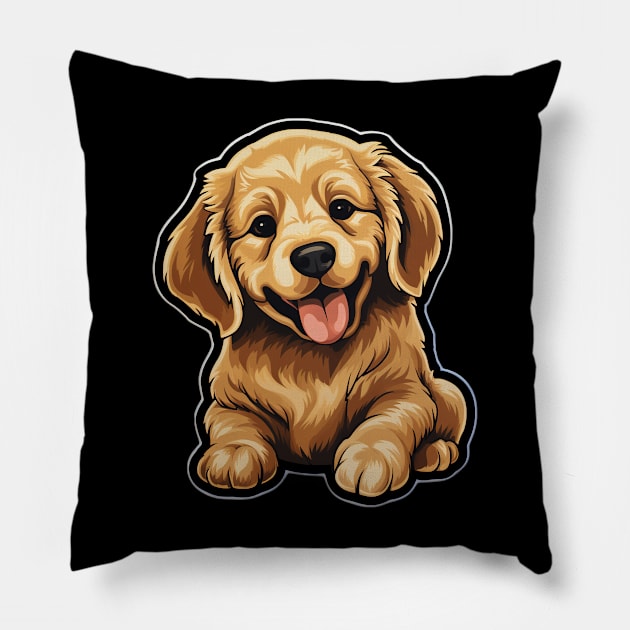 Cute Golden Retriever Dogs - Funny Golden Retriever Dog Pillow by fromherotozero