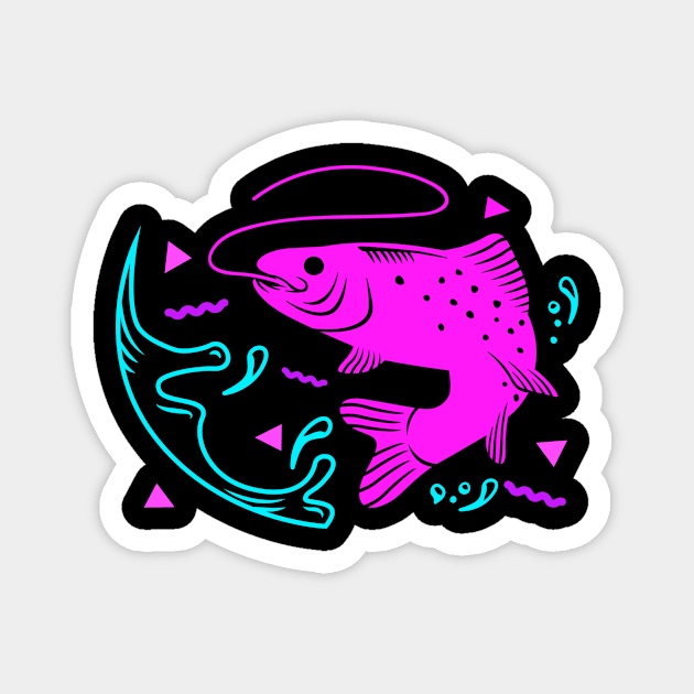 Fishing Vaporwave Fisherman Bass Fish Aesthetic Magnet by Alex21