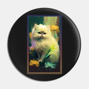 Persian Cat Vibrant Tropical Flower Tall Digital Oil Painting Portrait 3 Pin