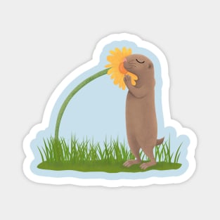 Cute prairie dog sniffing flower cartoon illustration Magnet