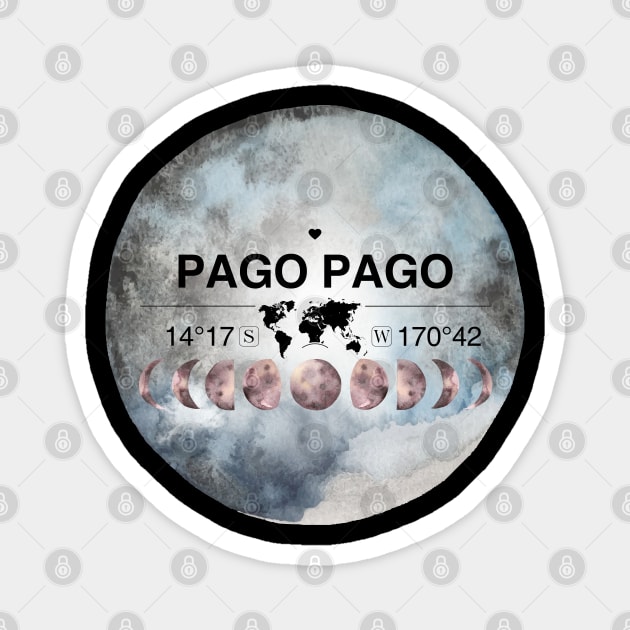 Pago Pago, American Samoa, United States of America, USA, Watercolor Design with Latitude & Longitude Map Coordinates Magnet by MapYourWorld