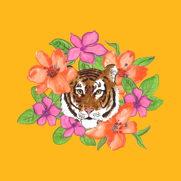 Floral Tiger Portrait by Annelie