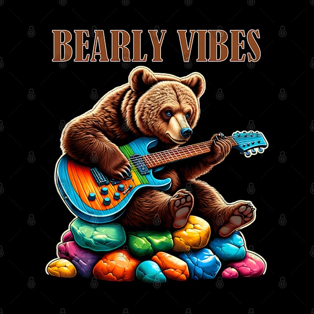 Bearly Vibes Bear Playing Guitar by Merchweaver