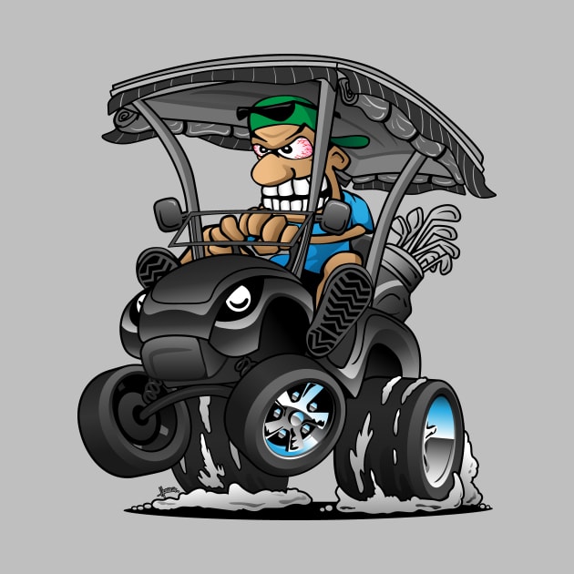 Funny Golf Cart Hotrod Golf Car Popping a Wheelie Cartoon by hobrath