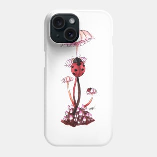 Ladybug climbing pink mushrooms Watercolour Painting Phone Case