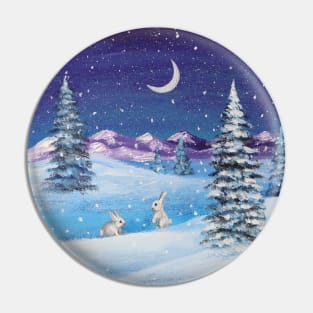 snowy mountain pine tree snow night scenery winter bunny Pin