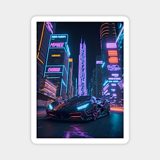 Dark Neon City Sports Car Magnet