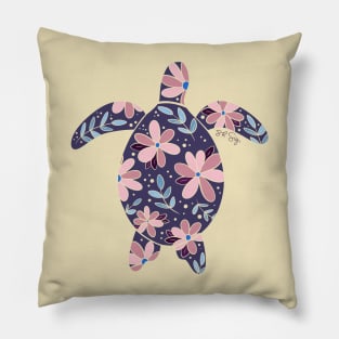 Floral Sea Turtle - muted colors Pillow