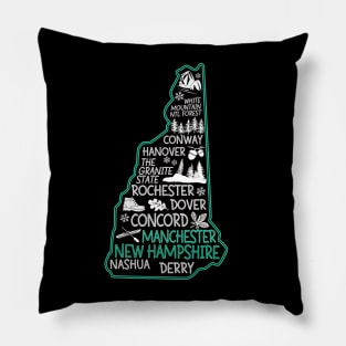 New Hampshire Manchester cute map Conway Hanover Rochester Dover Nashua Derry The Granite State Pillow