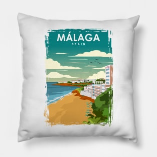 Malaga Spain Vintage Minimal Retro Travel Poster Pillow