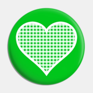 Green and White Gingham Heart Pin