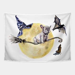 Halloween theme bulldog on a broomstick Tapestry
