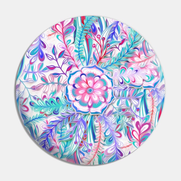 Boho Flower Burst in Pink and Teal Pin by micklyn