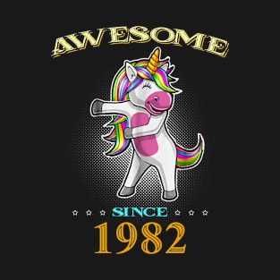 Awesome Since 1982 T Shirt Cute Unicorn Floss Birthday Gift T-Shirt