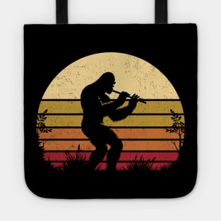 Bigfoot Playing the Flute Vintage Distressed Sunset Flute Player Tote