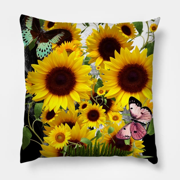 skeleton,floral,flower skull sunflowers Pillow by Collagedream