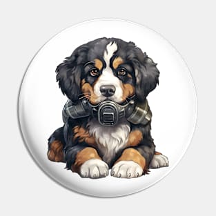 Bernese Mountain Dog Wearing Gas Mask Pin