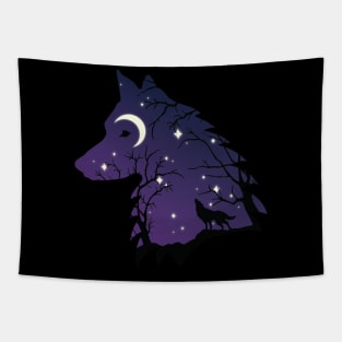 Wolf Head Night Sky Tapestry