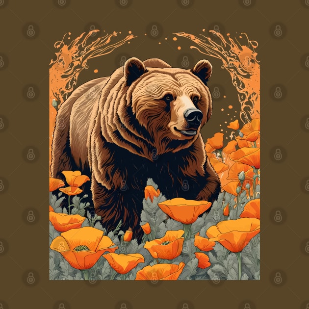 Bear Plodding Through Orange Californian Poppies by taiche