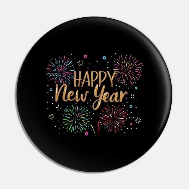 Happy New Year Holiday Fireworks Celebration Gift Pin by Hasibit