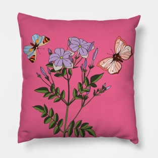 Botanical illustration a plant and a butterfly Pillow