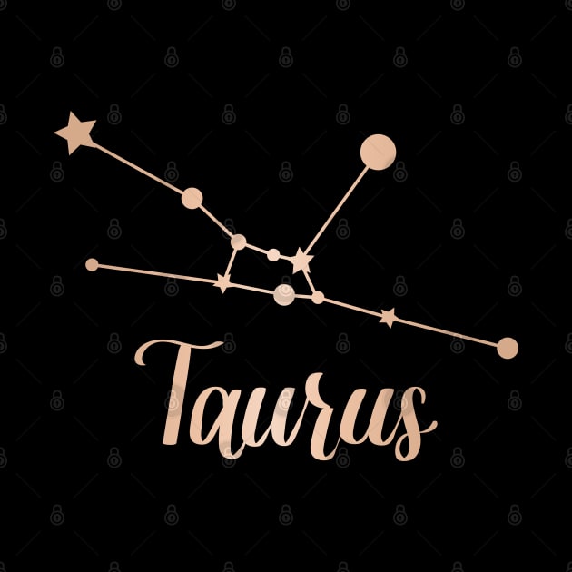 Taurus Zodiac Constellation in Rose Gold - Black by Kelly Gigi