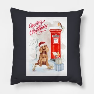 Red Cocker Spaniel Merry Christmas Santa Dog Pillow