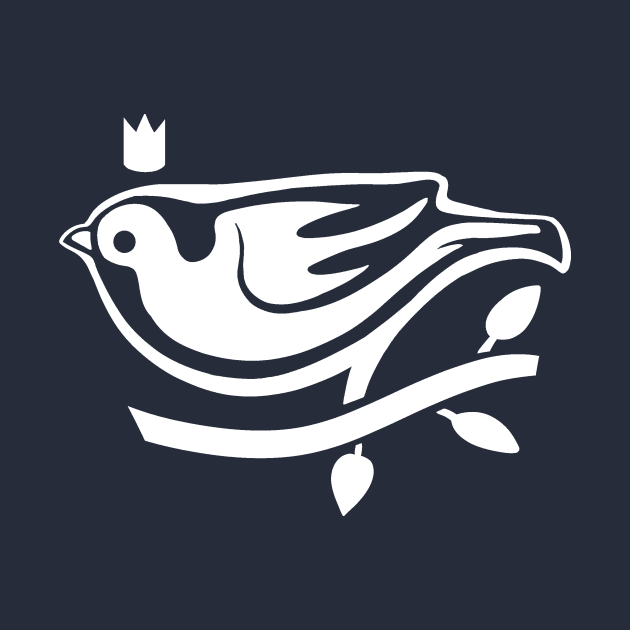 Art for bird fans. Stylized, minimal sparrow with crown. by croquis design