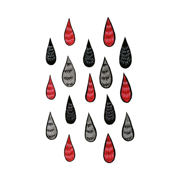 Weird Rain Drops Ink Pattern In Red Black Grey by Boriana Giormova