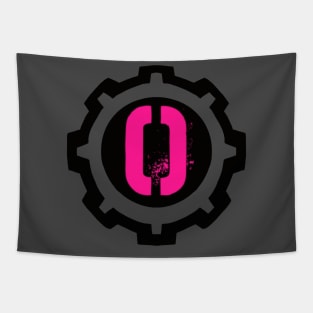 Pink Letter O in a Black Industrial Cog Tapestry