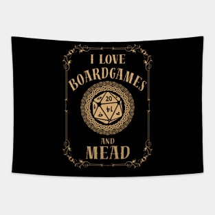 I Love Boardgames And Mead Cool D20 Dice Tabletop RPG Tapestry