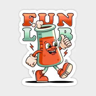 Fun lab, cute retro beaker mascot walking around Magnet